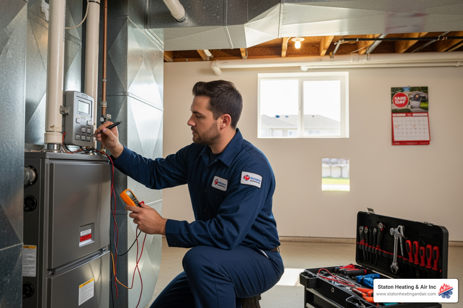 Infographic explaining the top 3 benefits of prompt heating maintenance: preventing breakdowns, ensuring safety, and improving efficiency - same day heating maintenance in buford, ga