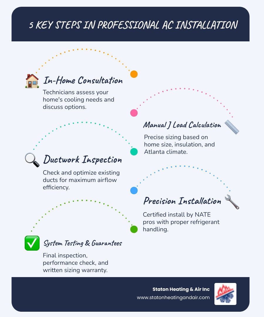 Infographic showing the 7-step professional AC installation process for Atlanta GA homeowners - ac installation atlanta ga