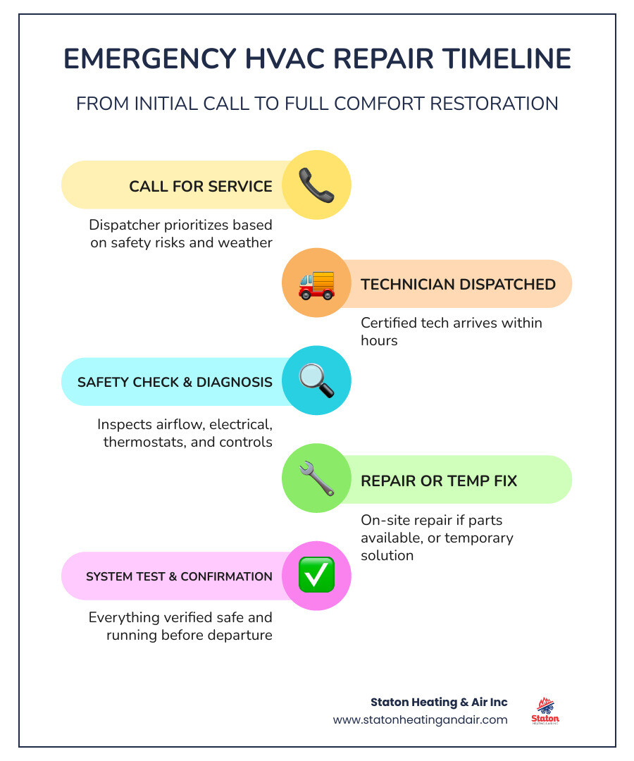 Emergency HVAC repair process timeline from initial call to system restoration infographic - emergency hvac repair what to