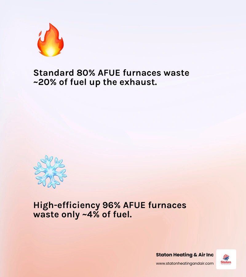 Infographic comparing standard vs high-efficiency HVAC ratings including AFUE, SEER2, and HSPF2 tiers - standard efficiency