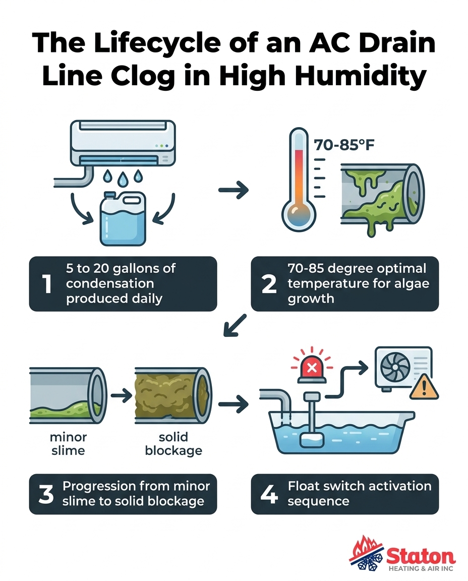 The Lifecycle of an AC Drain Line Clog in High Humidity
