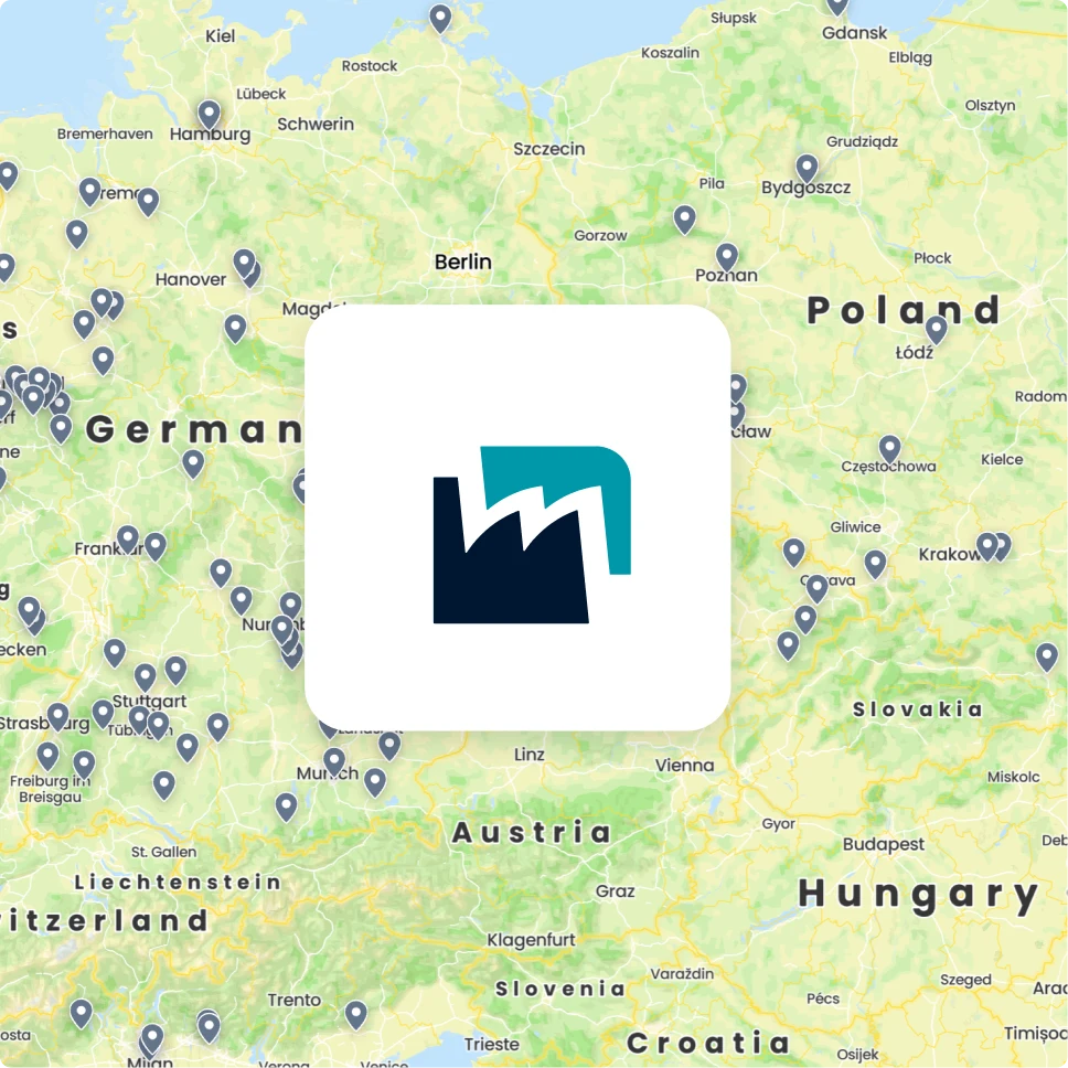 The supplier portfolio on a map, opened in Matchory
