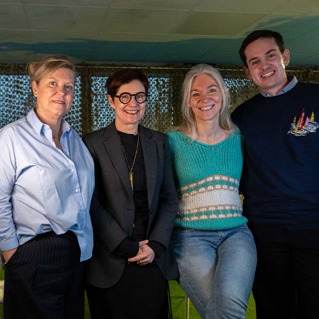 A group of people laughing together