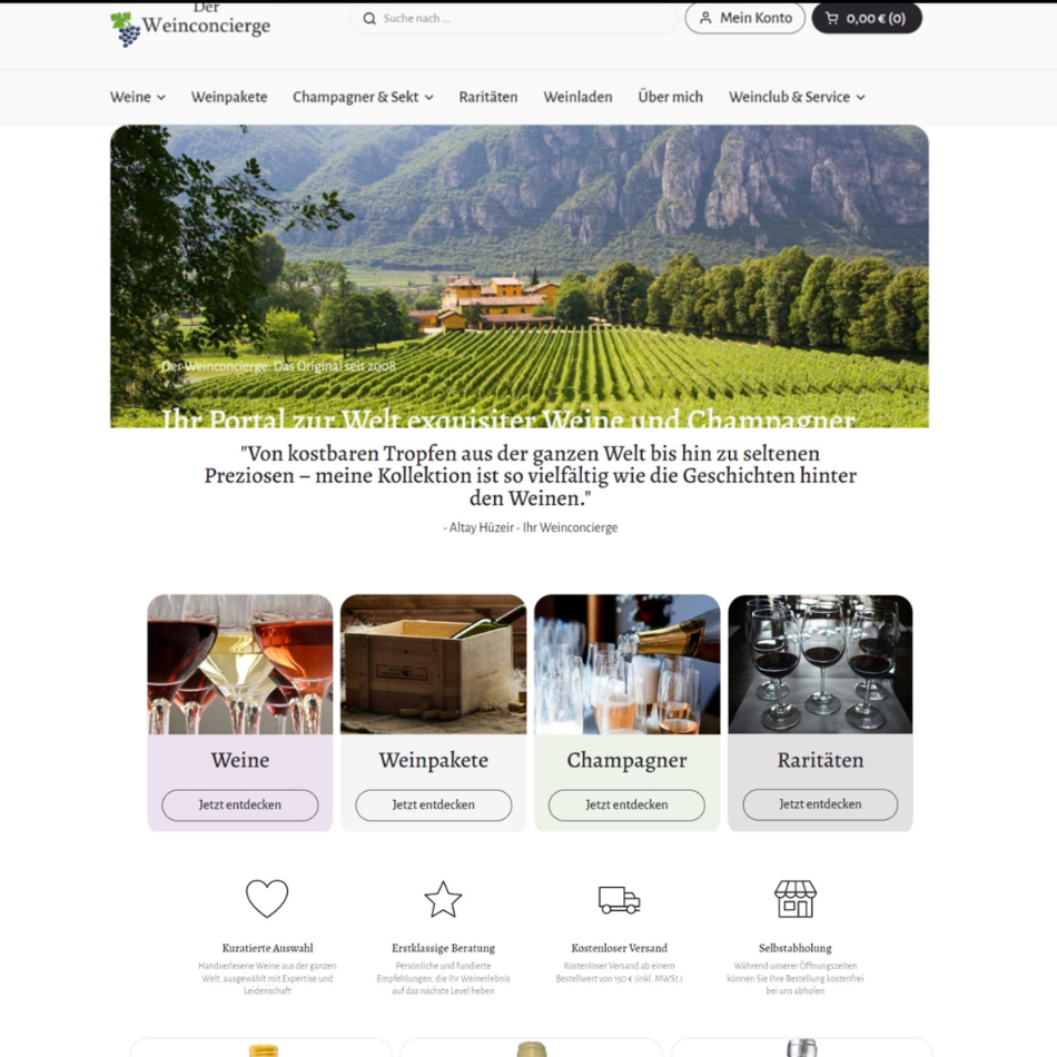 Screenshot Startseite Weinconcierge