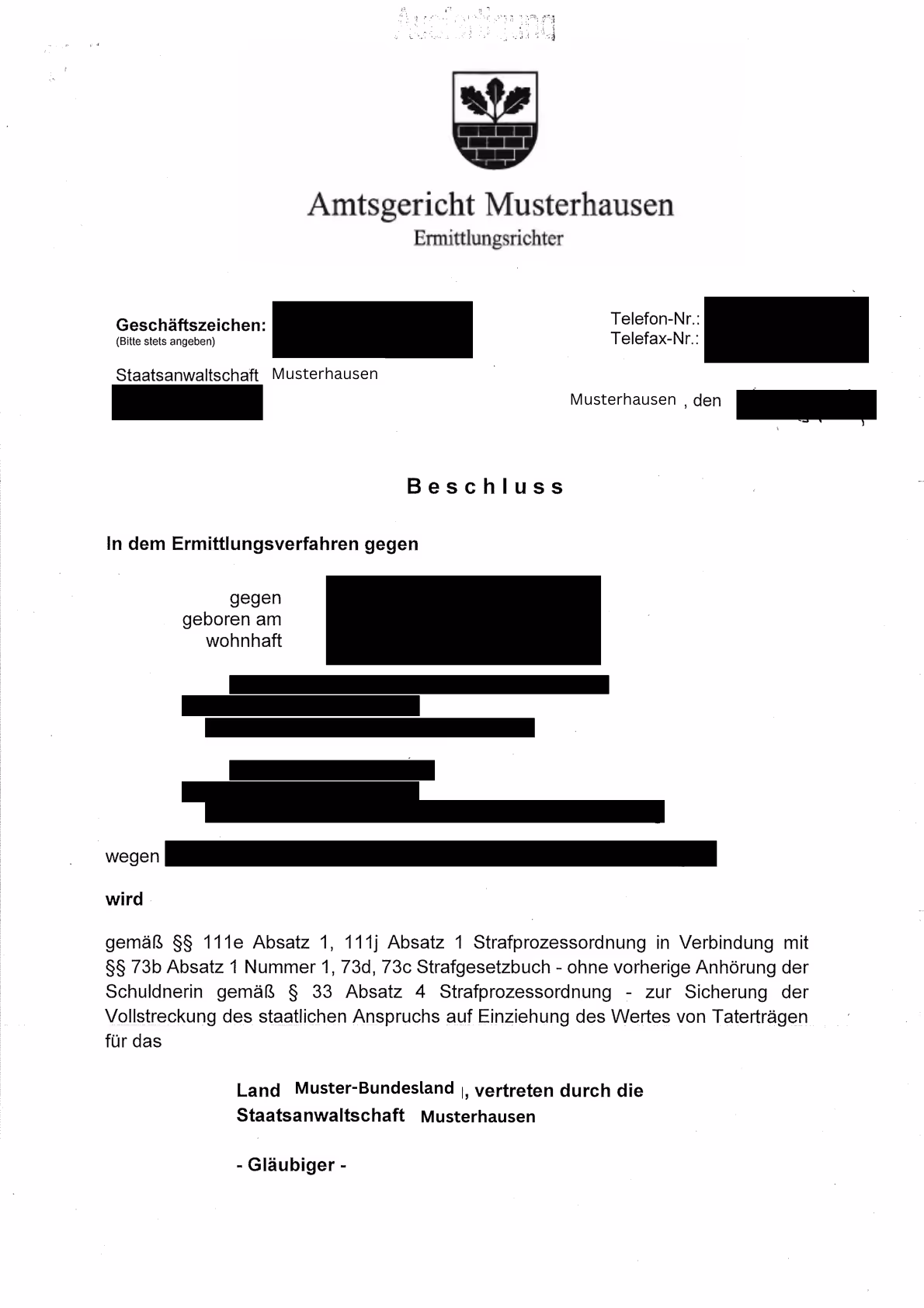 Beispiel für einen Einziehungsbeschluss
