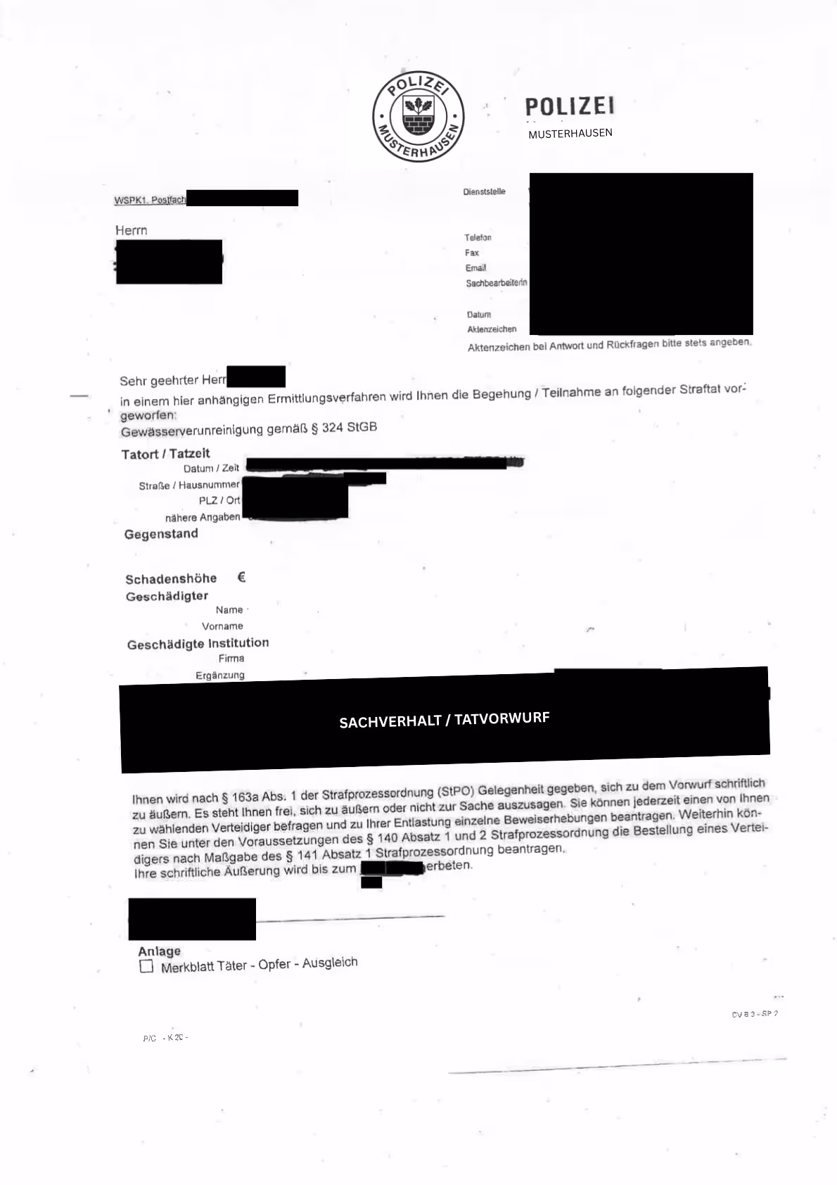 Beispiel für eine Beschuldigtenanhörung