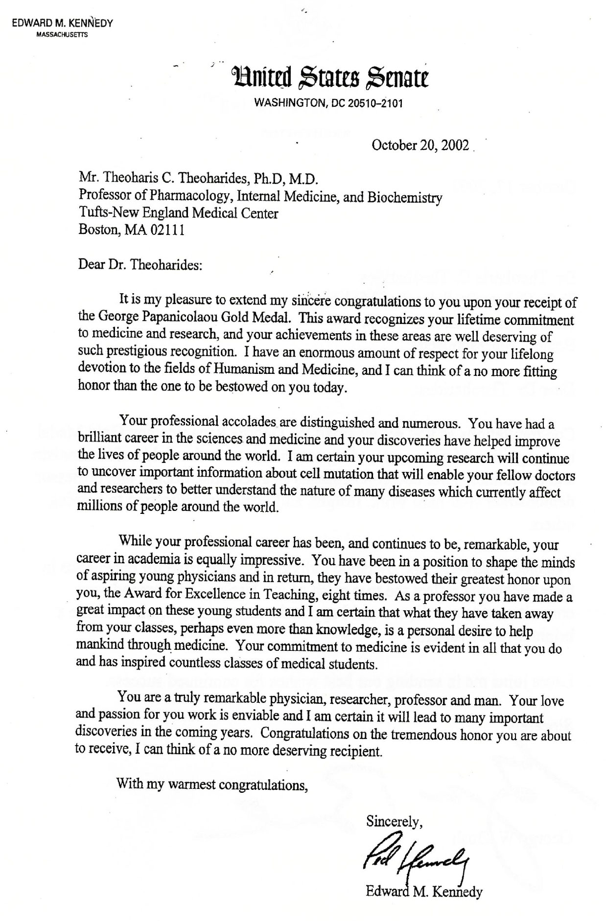 Letter from Edward Kennedy