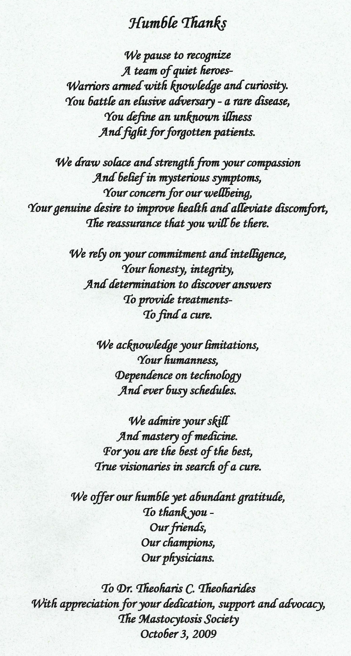 Poem of thanks