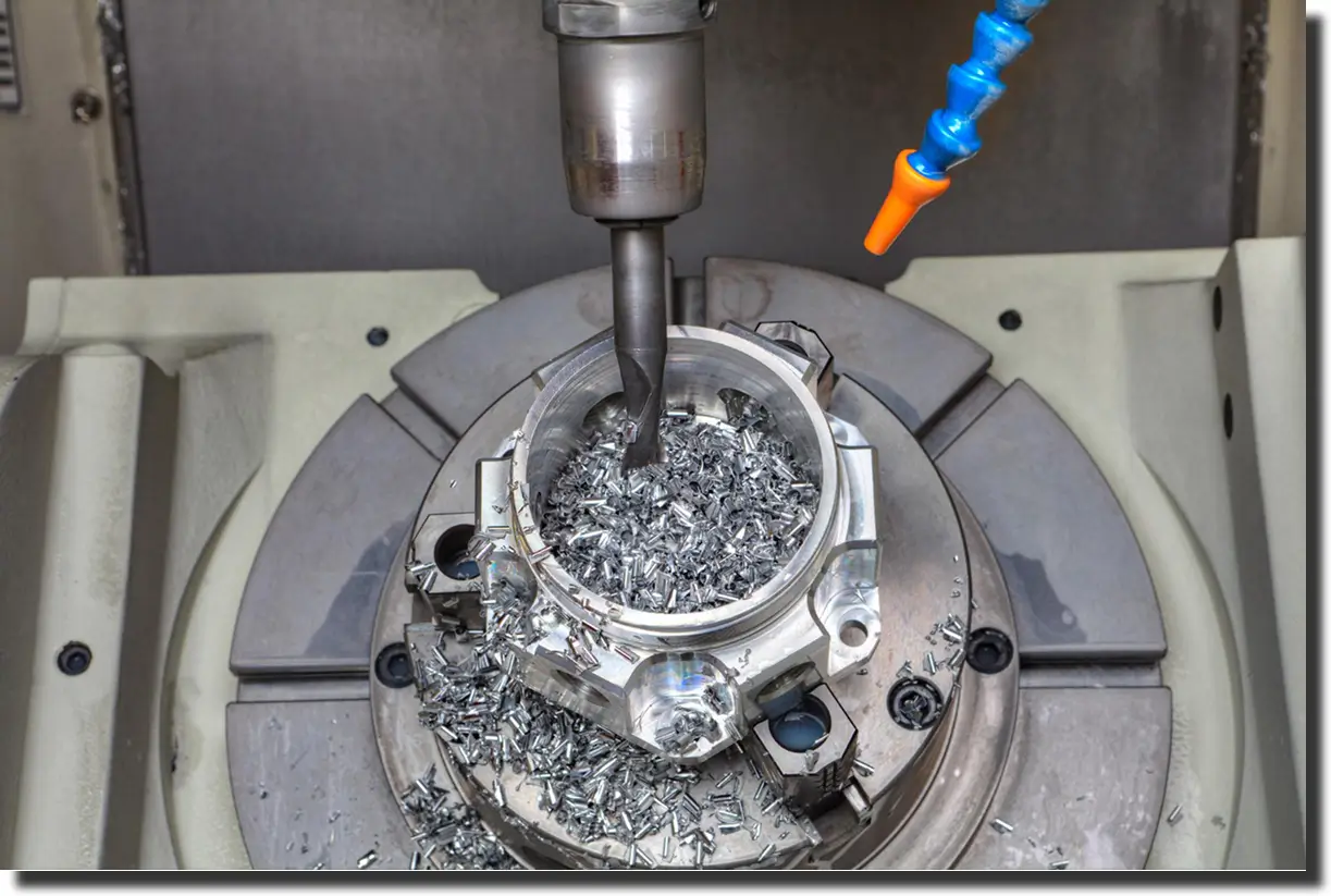 CNC machining an aluminum compression mold cavity for forged carbon fiber parts, showing tooling used in high-volume molding.