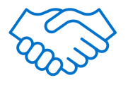 Blue handshake icon.
