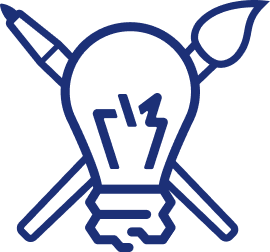 My personal logo. It's simple vector art of a light bulb, and behind it there are a set of crossed drawing tools - a marker and a brush.
