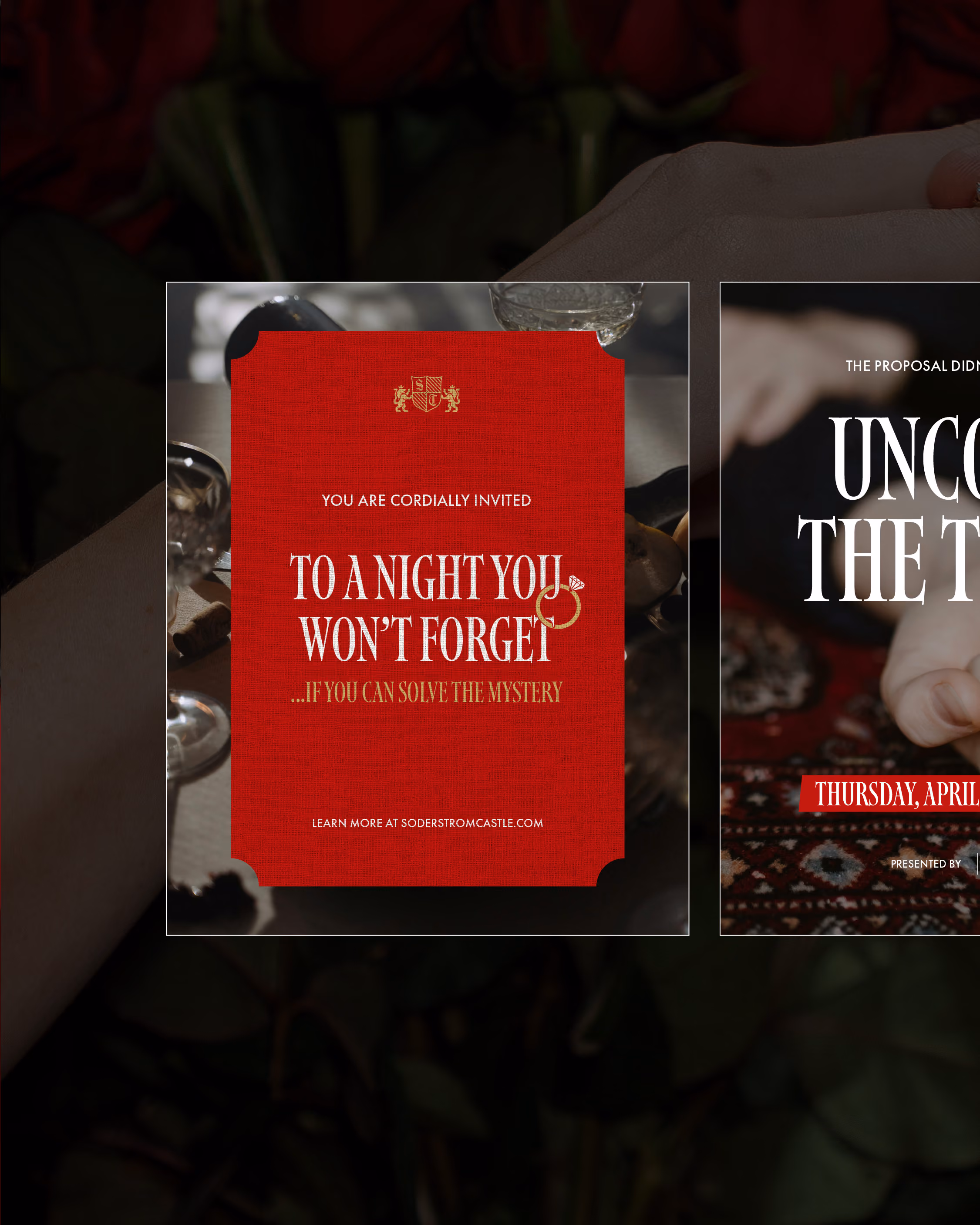 Red invitation card reading: You are cordially invited to a night you won't forget.