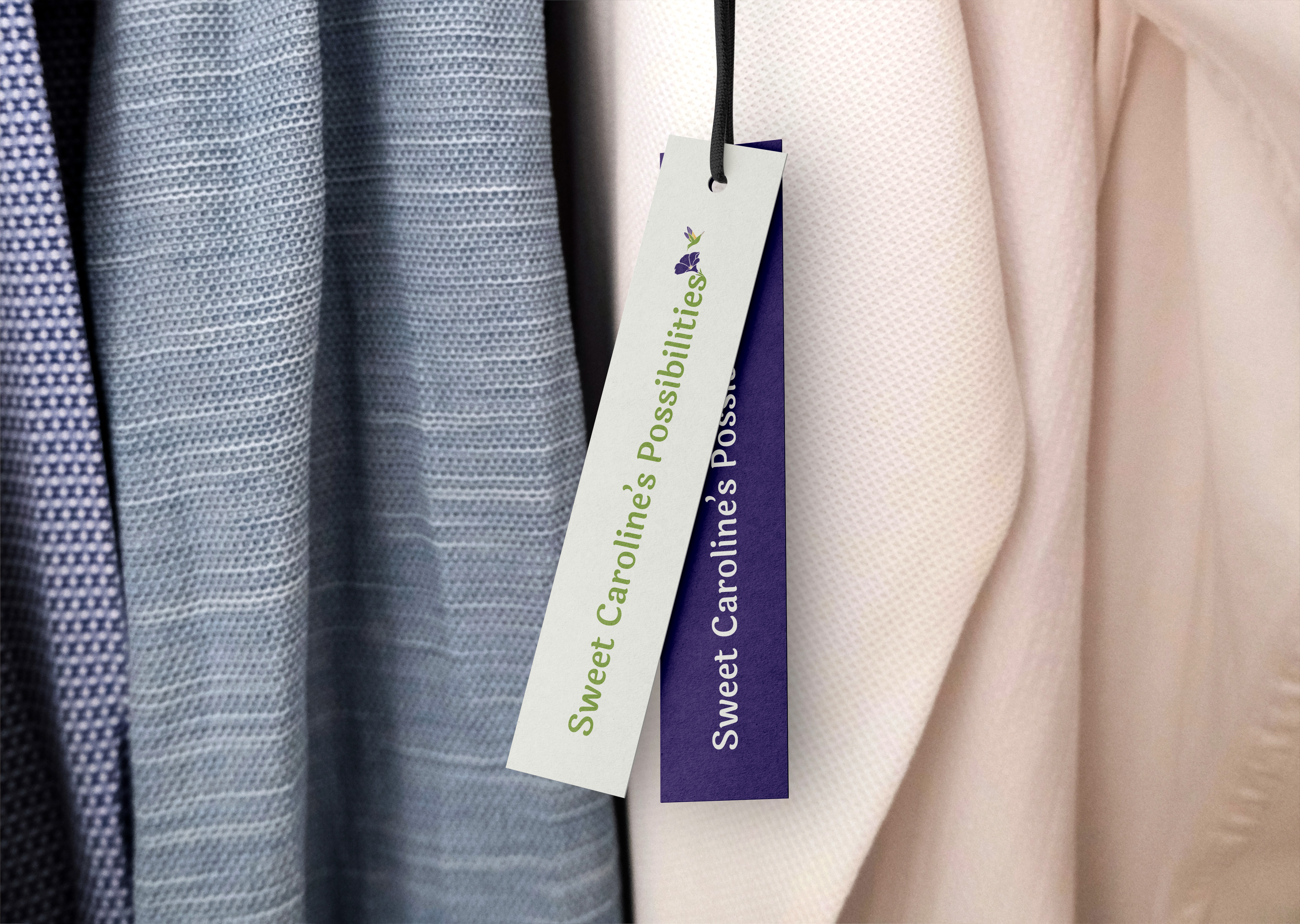 A hang tag design for Sweet Caroline's Possibilities featuring an alternative logo with the business name.