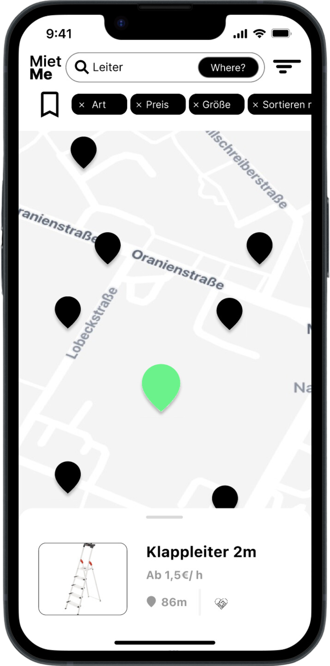 MietMe Rental Application Home Screen