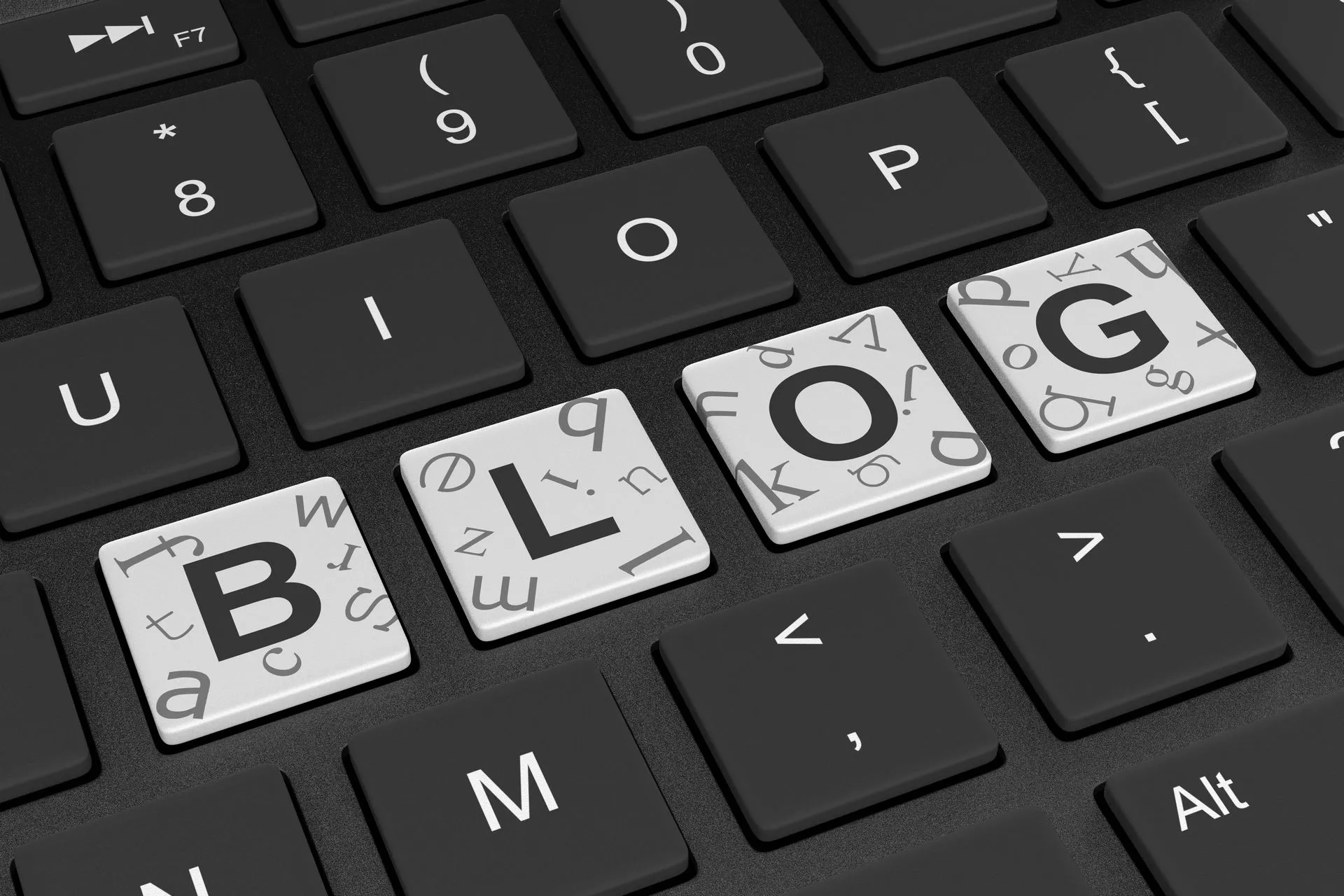 a close up of a keyboard with the word blog on it