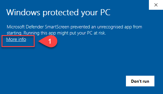 Microsoft Defender screen. Pick the More info option