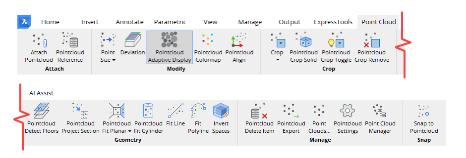 BricsCAD Point Cloud Ribbon menu