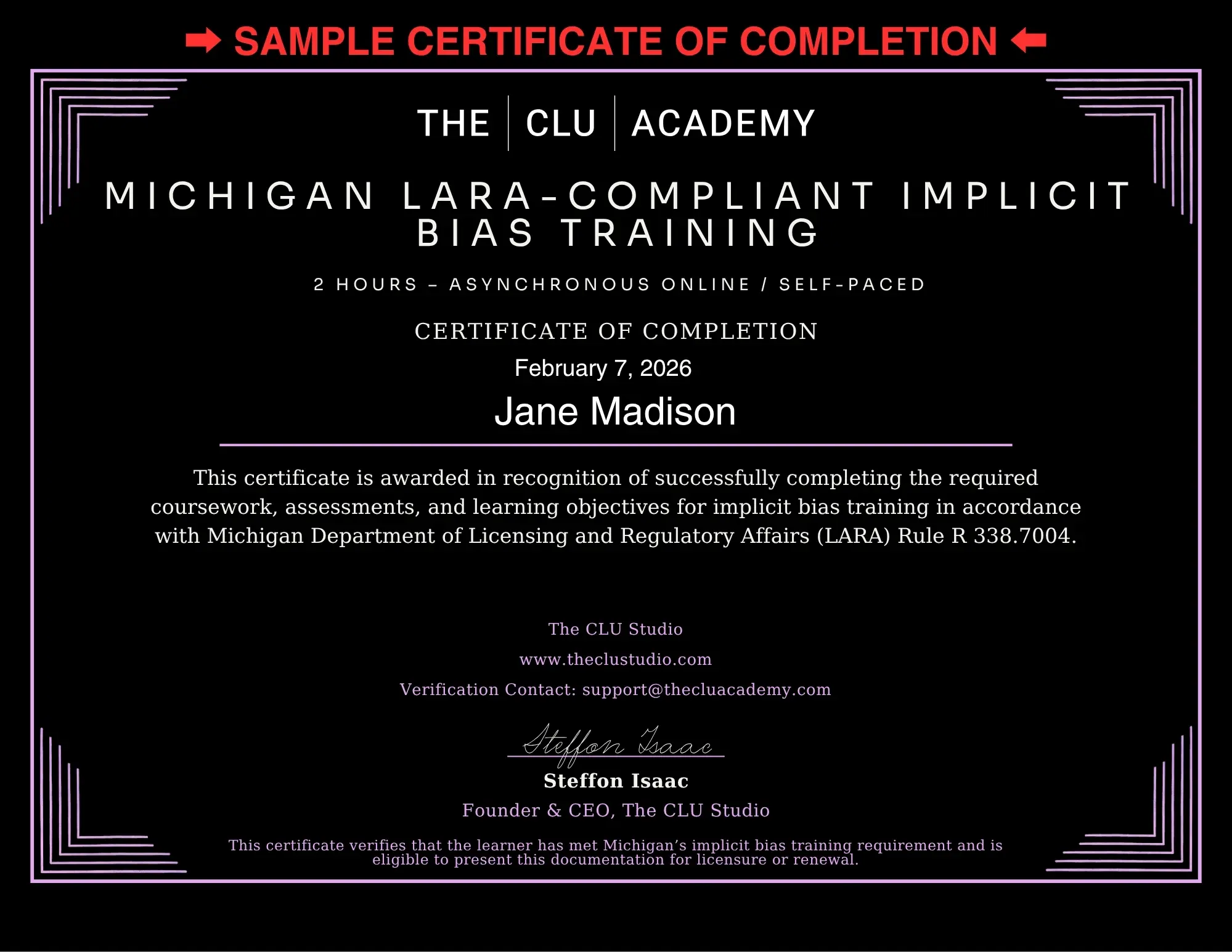 sample certificate of completion