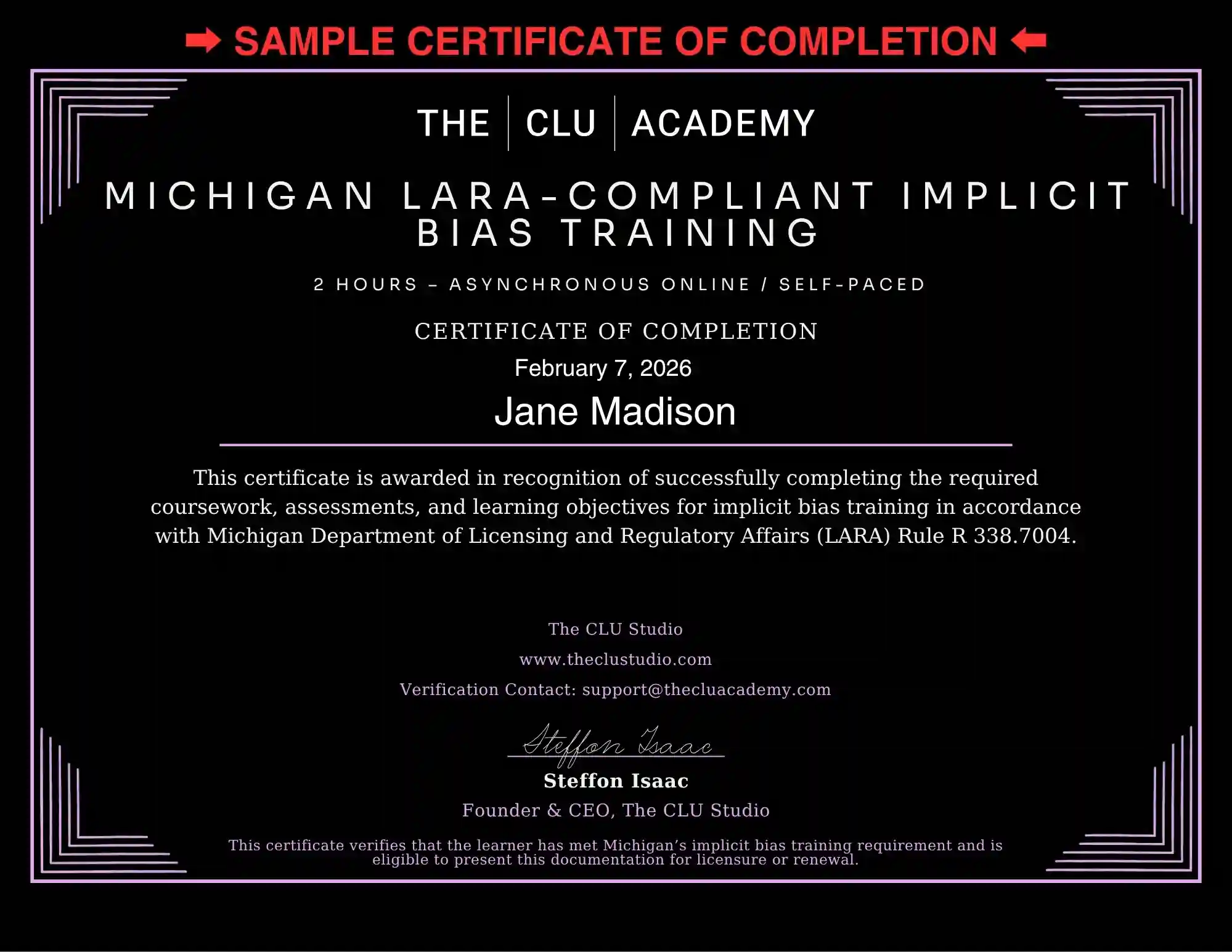 sample certificate of completion