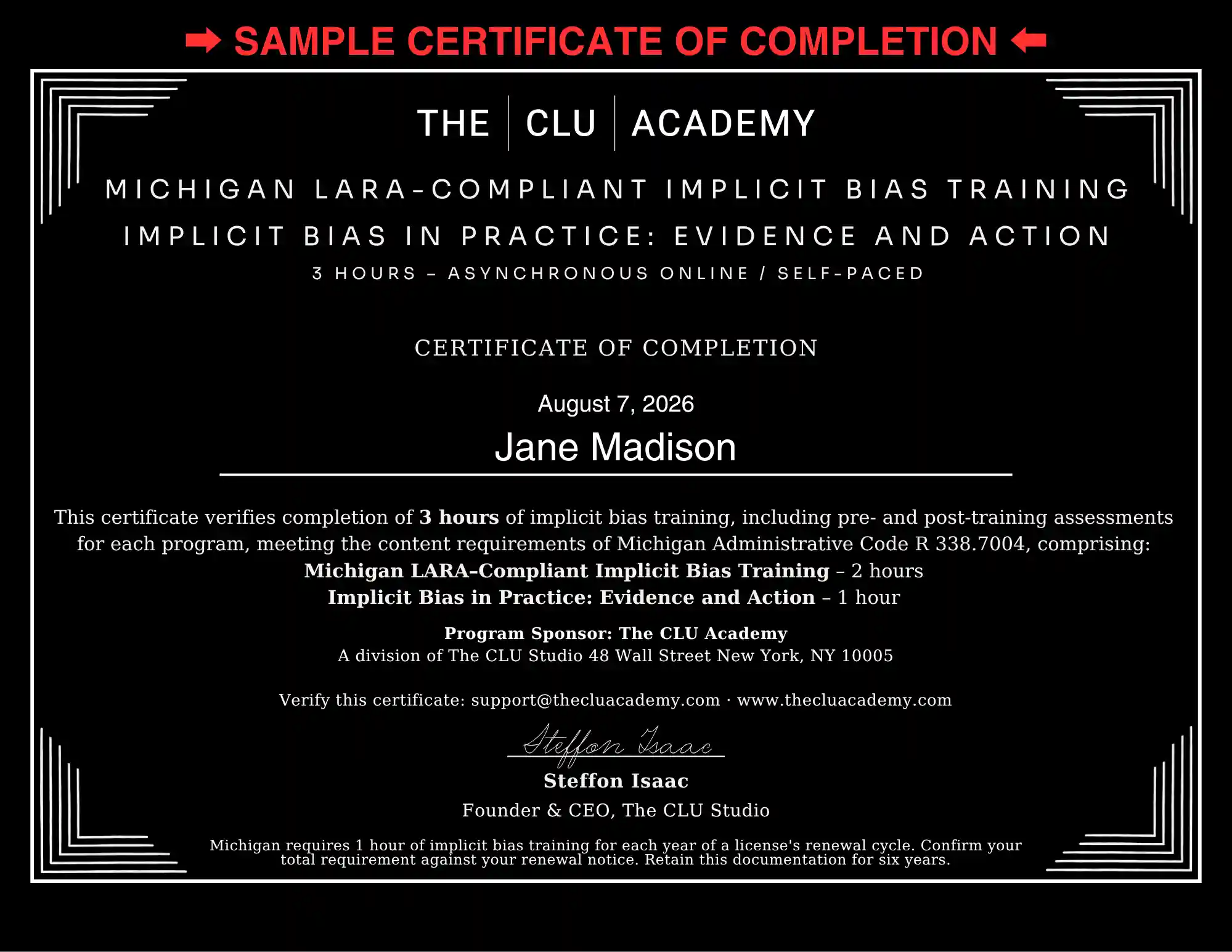 sample certificate of completion
