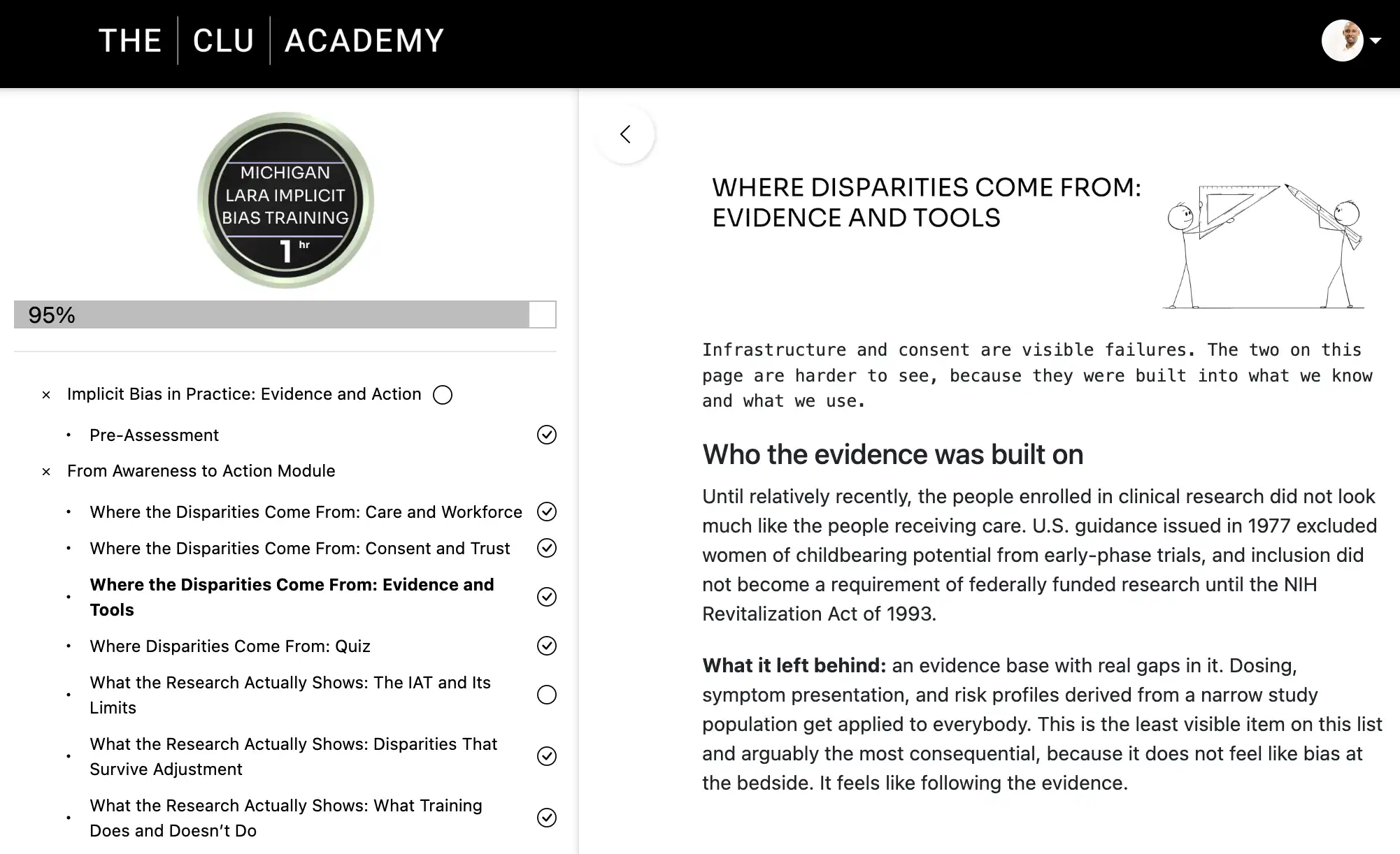 Screenshot of the course interface