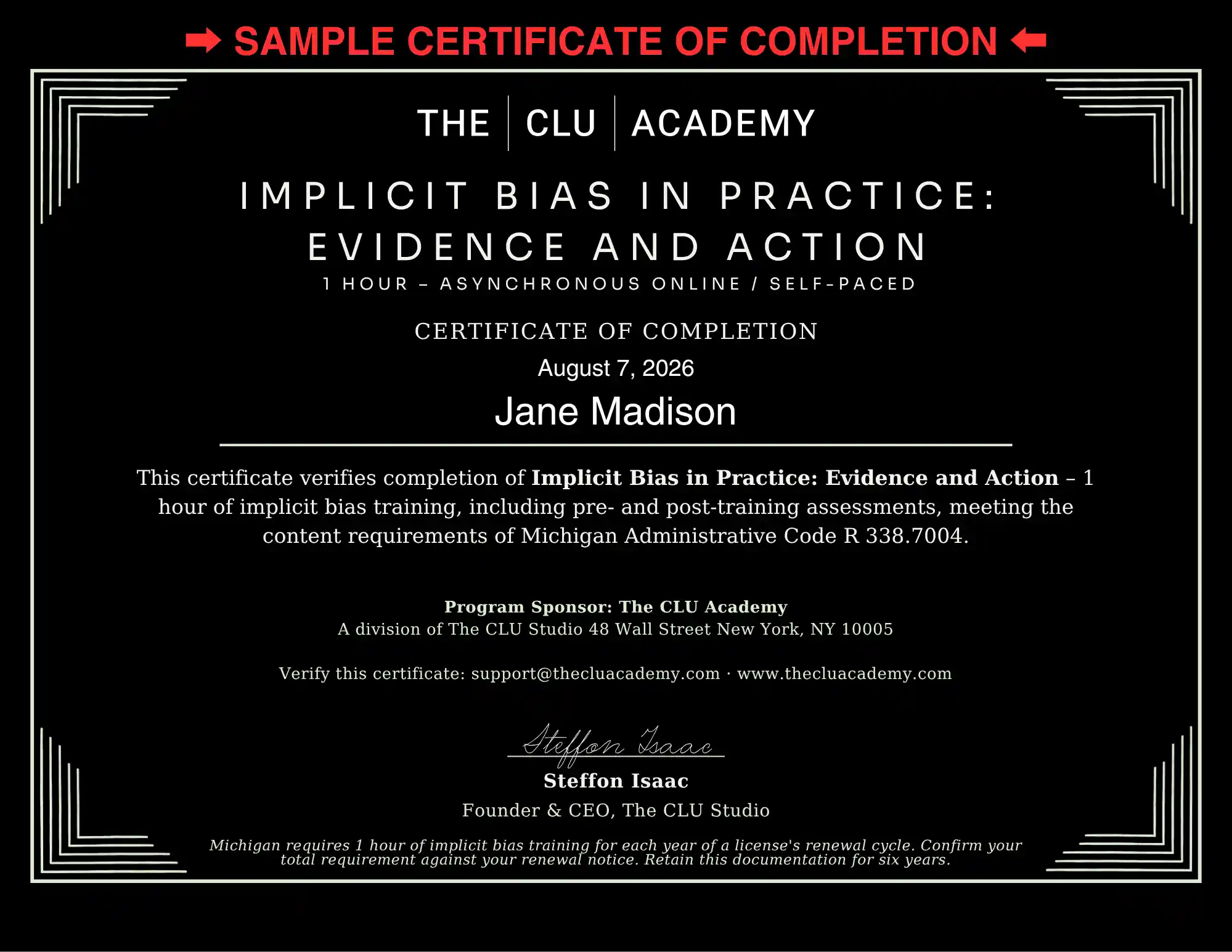sample certificate of completion