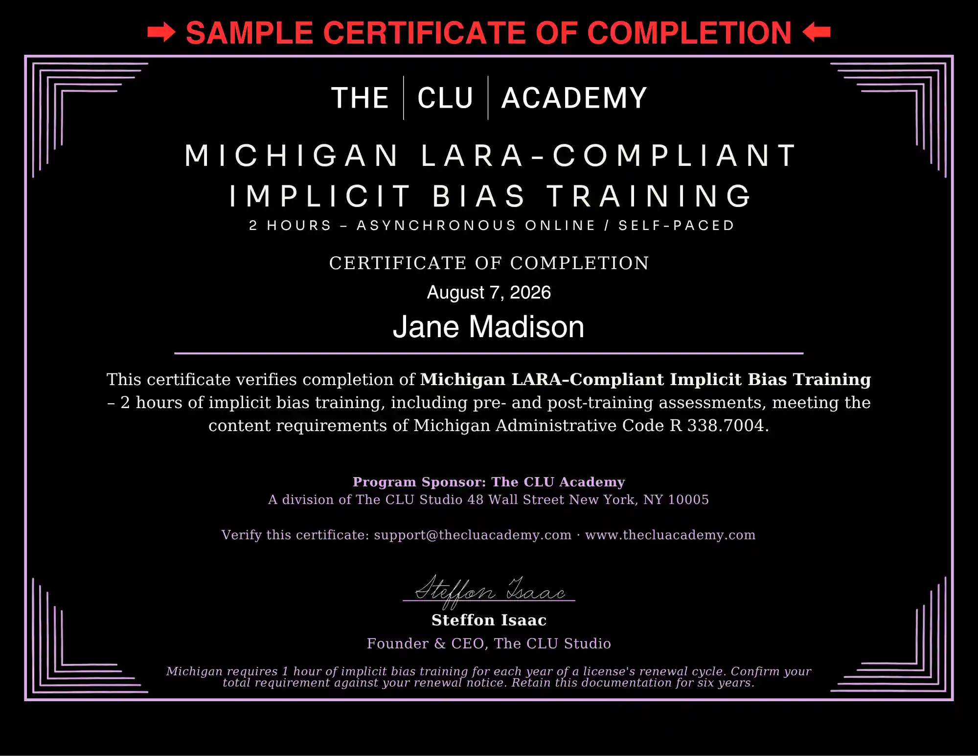sample certificate of completion