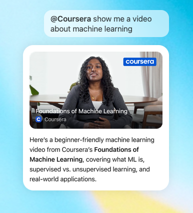 Coursera playing a 'Foundations of Machine Learning' lesson video inside ChatGPT