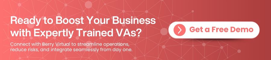 Promotional banner with text inviting users to boost business with expertly trained VAs and a call-to-action button that reads 'Get a Free Demo'.
