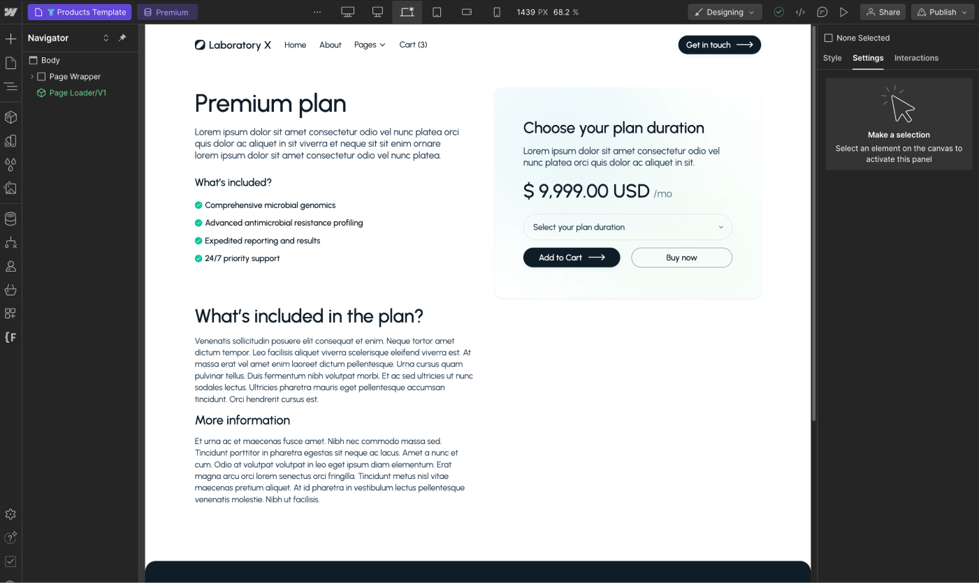 Ecommerce Page - Laboratory X Webflow Template
