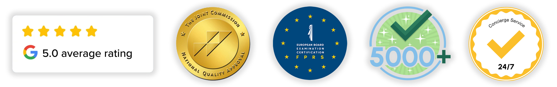 Trust badges: Google Reviews,JCI-accredited hospitals, board-certified surgeons, 5,000+ international patients, 24/7 concierge.