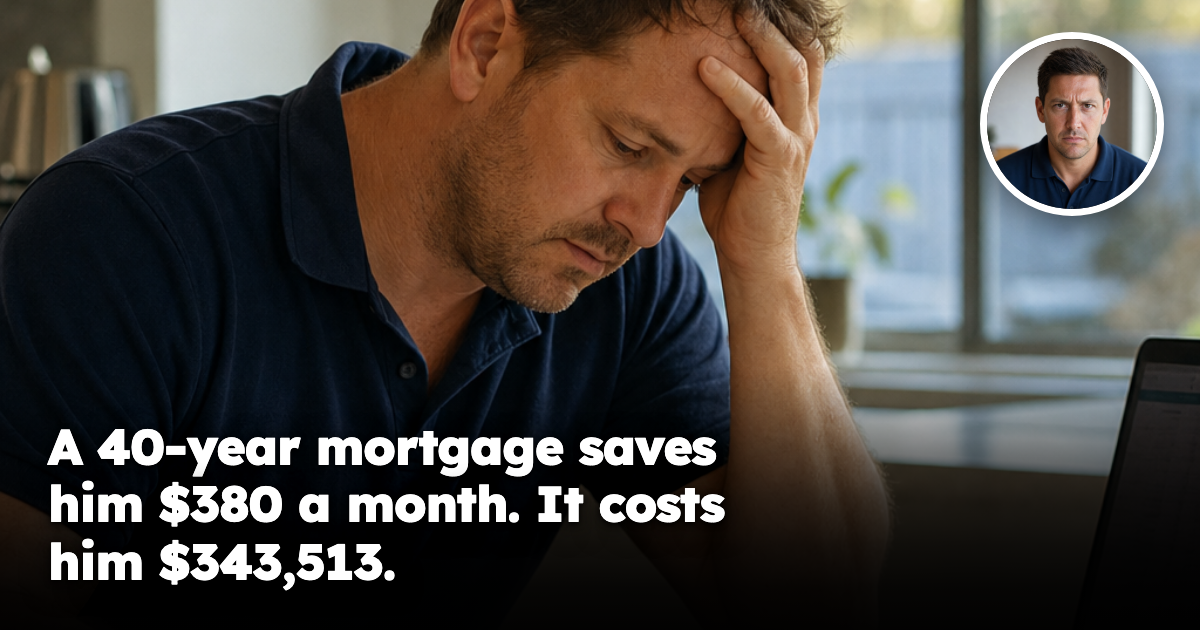 Investor reviewing a 40-year mortgage document at a kitchen table