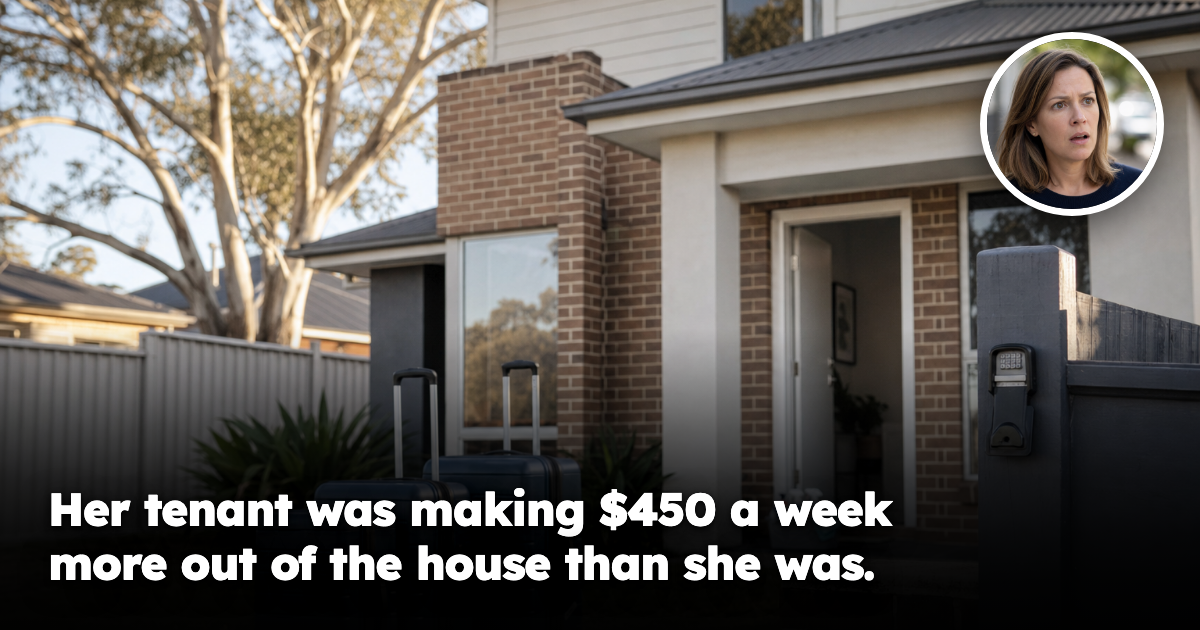Australian suburban rental house with a key lockbox on the fence and suitcases on the lawn, signs of short-stay holiday letting