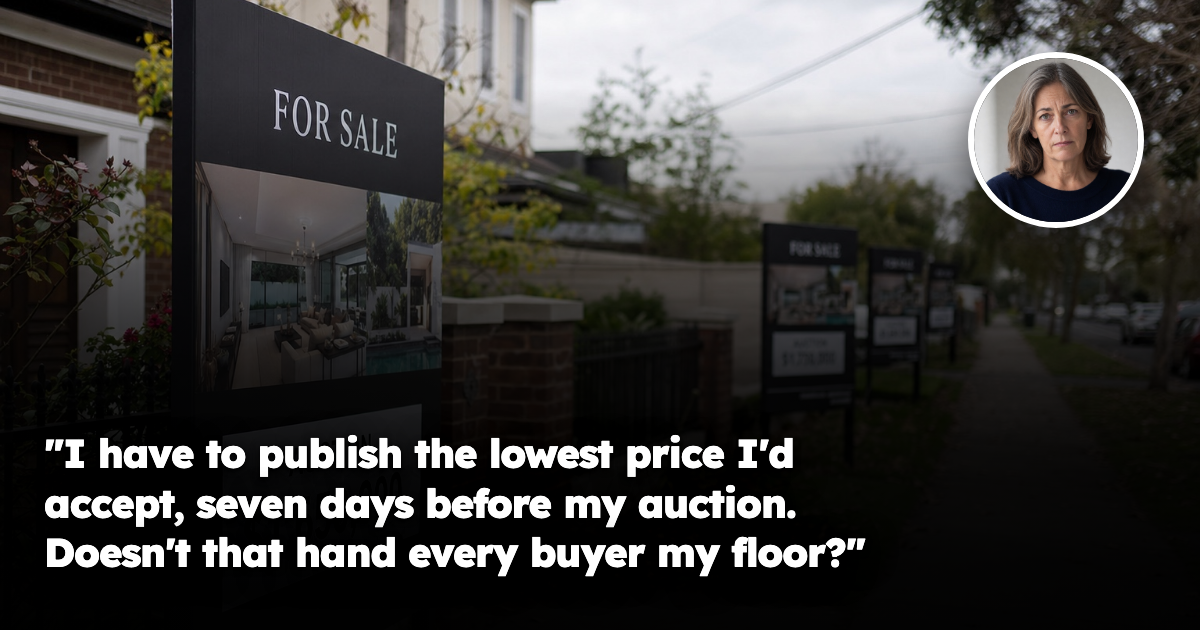 An auction board outside an Australian home with more for-sale boards down the same street