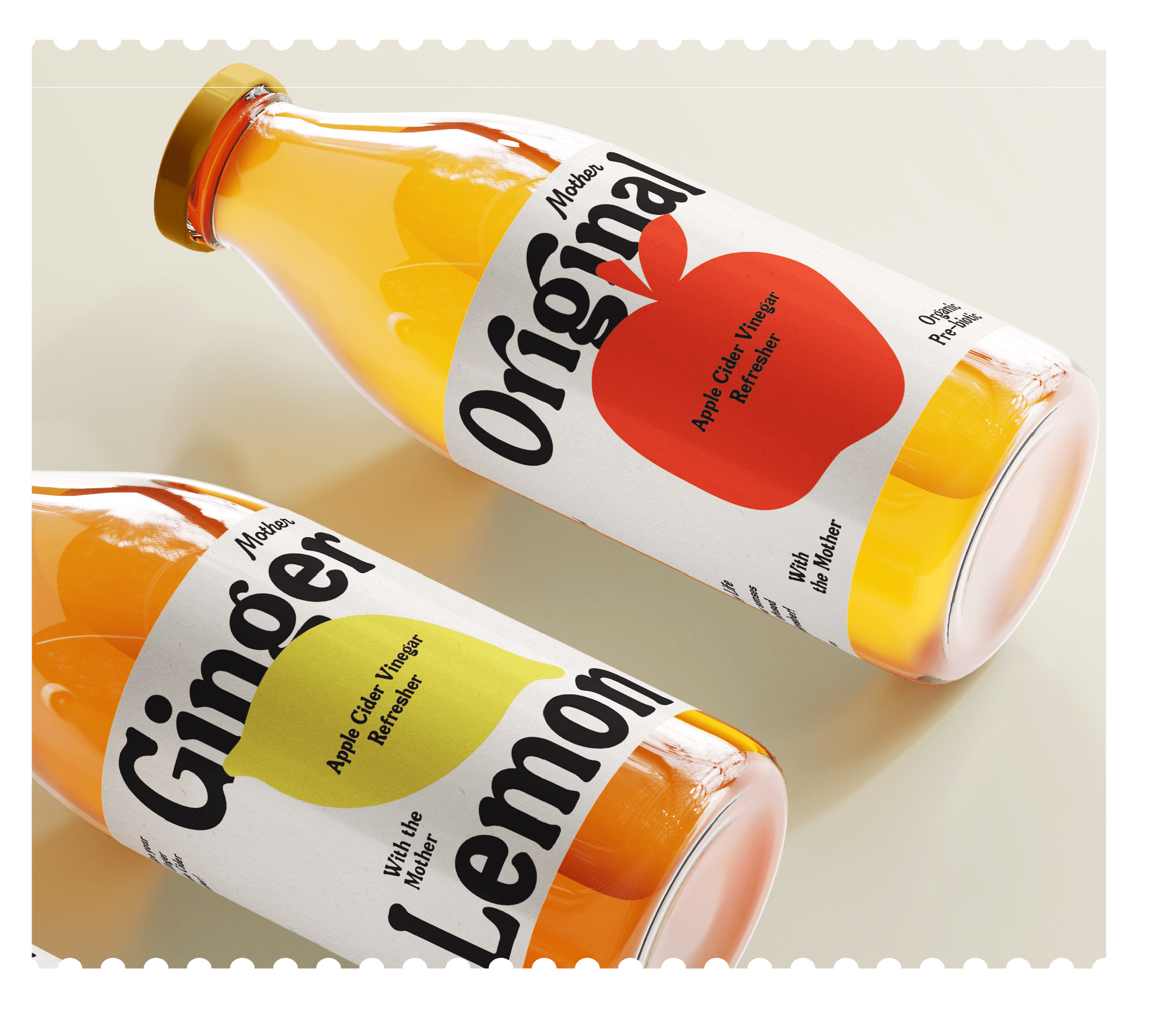 Concept label design mock ups for Ginger Lemon & Original ACV refresher drinks