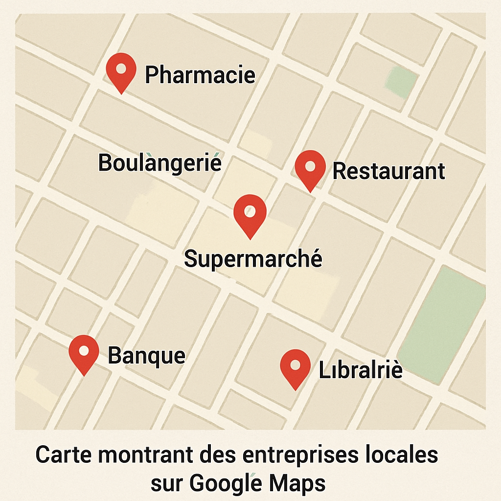 Carte montrant des entreprises locales sur Google Maps