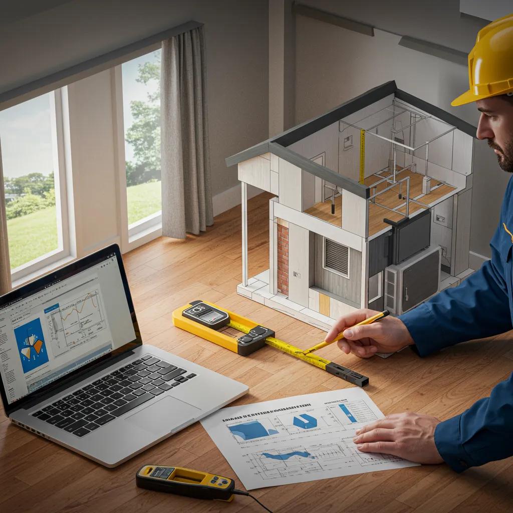 HVAC technician conducting a detailed load calculation for precise HVAC system sizing, emphasizing professional assessment
