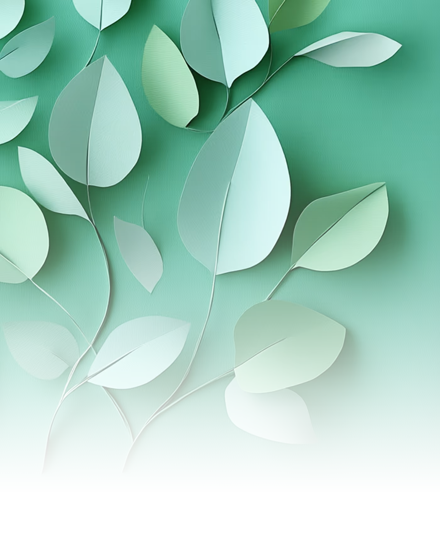 Papierkunst-Illustration grüner Blätter als Symbol für nachhaltige, umweltfreundliche Druckproduktion bei backesDruck.