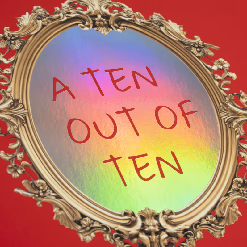 Holografischer Glanzeffekt mit goldener Ornamentrahmung und Schriftzug ‚A ten out of ten‘ – Spezialveredelung mit metallisierter Oberfläche von backesDruck (stammt aus unserer Musterkollektion "Karten für jeden Anlass".