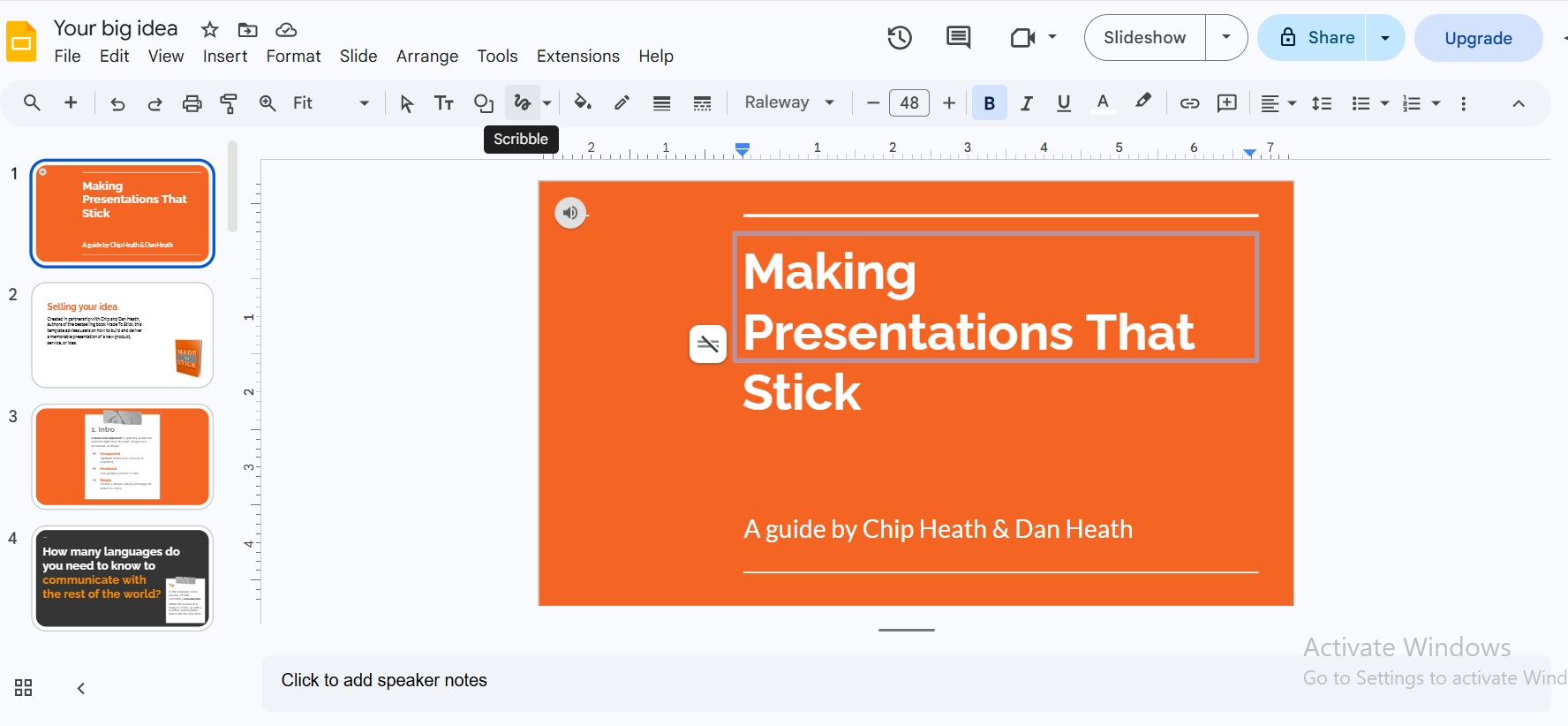 Scribble tool active on slide