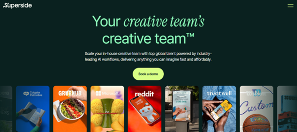 Superside creative design agency homepage offering enterprise pitch deck and branding services
