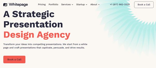 Whitepage Studio Boston pitch deck agency website showing consulting-led investor presentation services