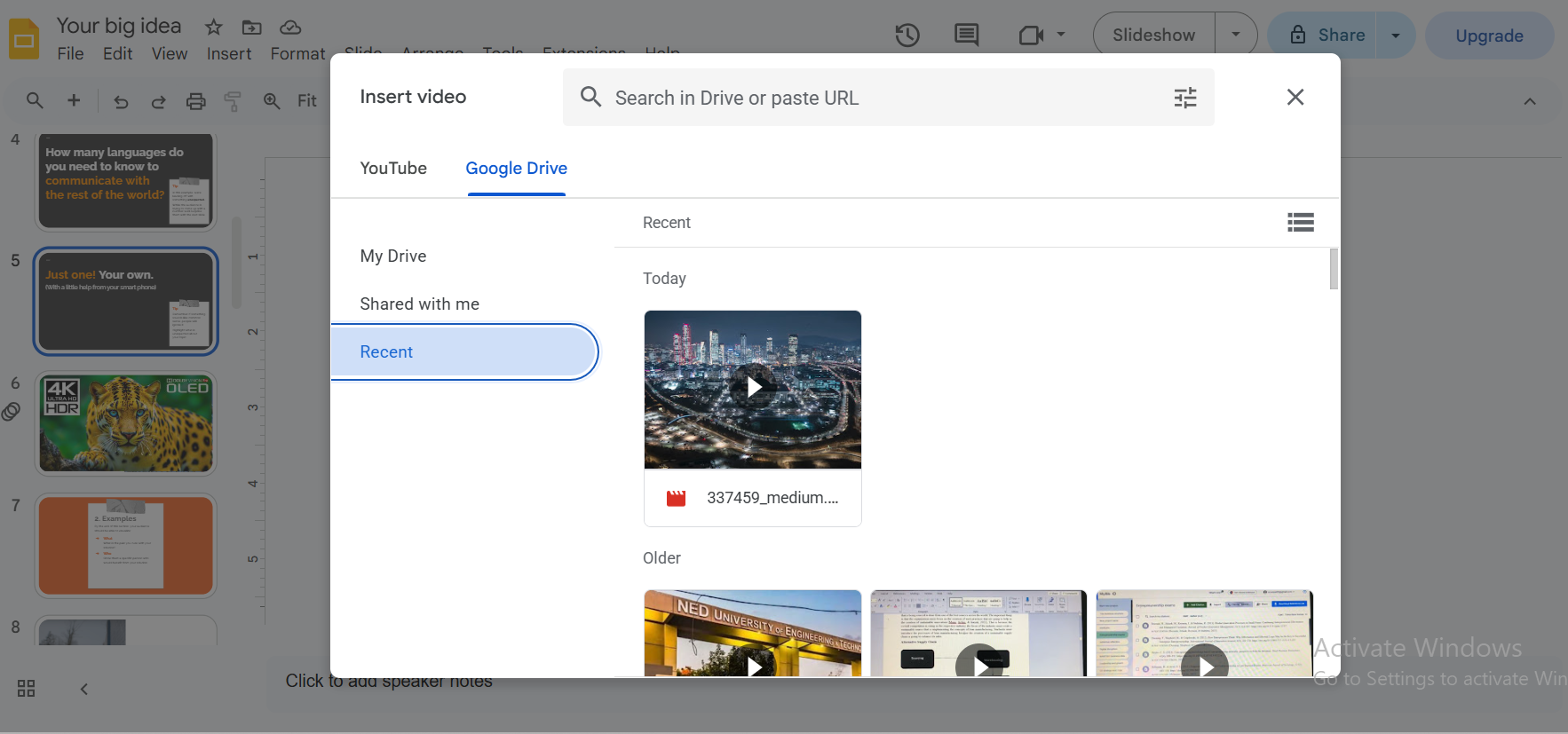 Drive tab in video picker