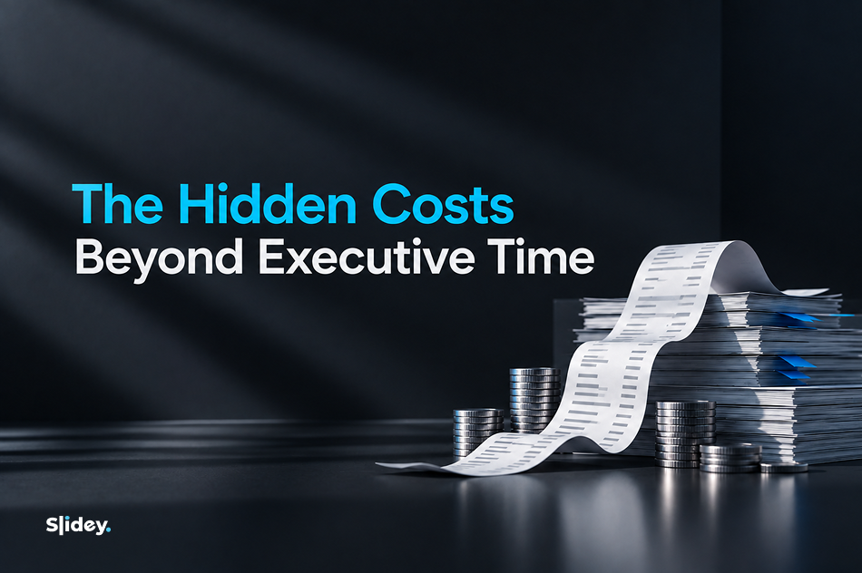 Hidden PowerPoint costs go beyond executive time, as documents, revisions, and resources often add up quickly.