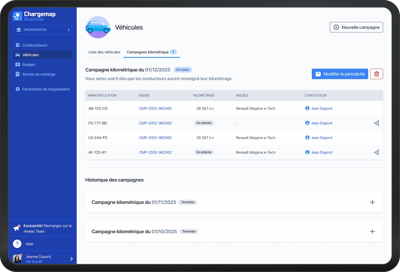 screen app relevé kilométrique