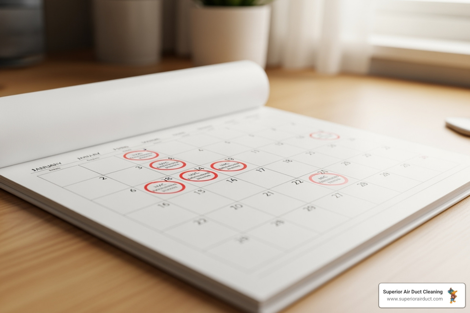 calendar with HVAC maintenance reminders - air handler cleaning