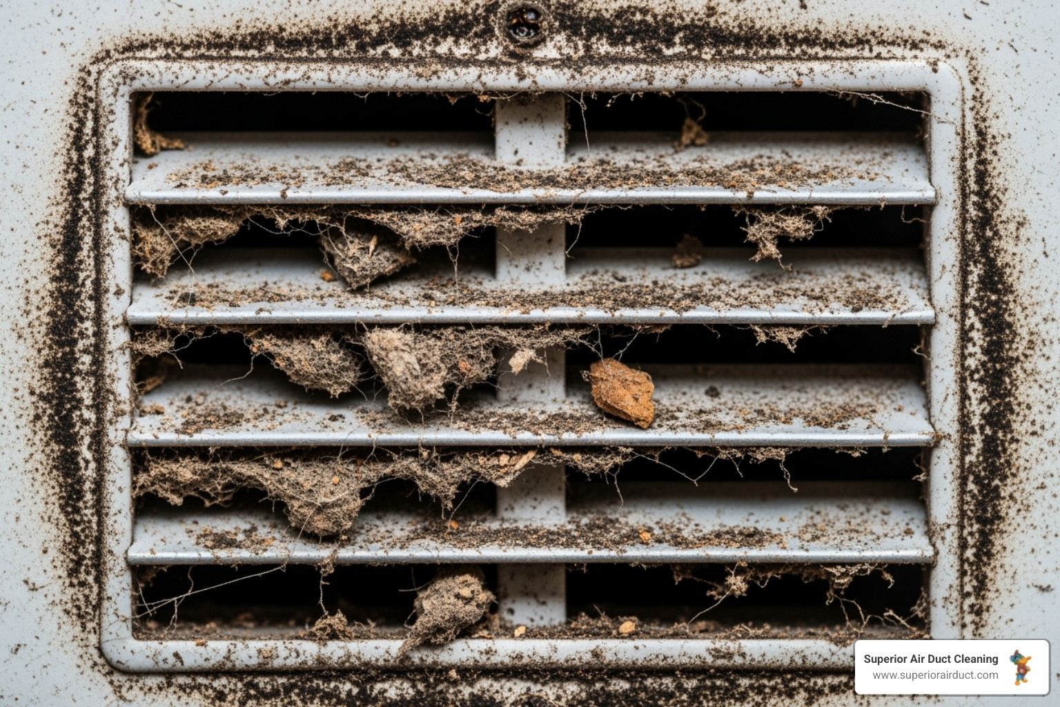 Image of a visibly dusty air vent with debris coming out - duct cleaning