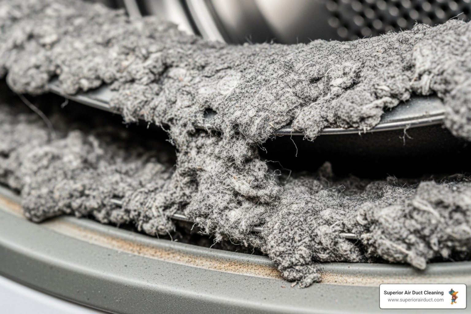 A severely clogged dryer vent packed with dense lint, illustrating a significant fire hazard - air duct cleaning Jefferson County