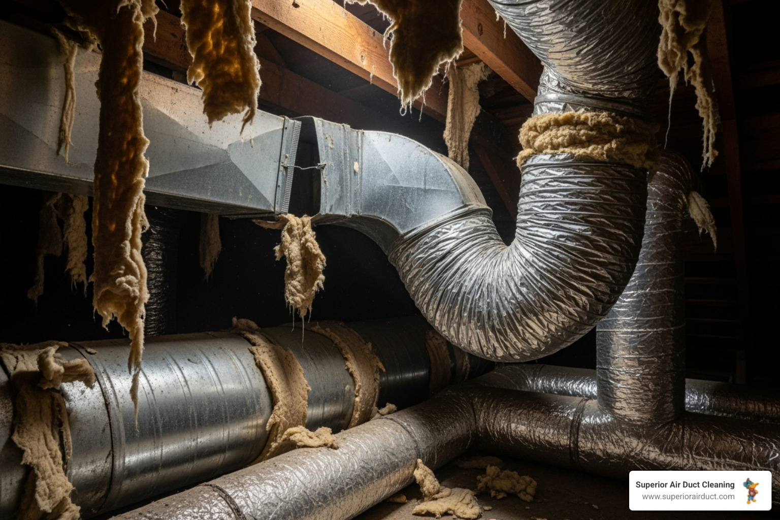 common duct problems like disconnected joints, kinks, and fallen insulation - energy efficient ducts