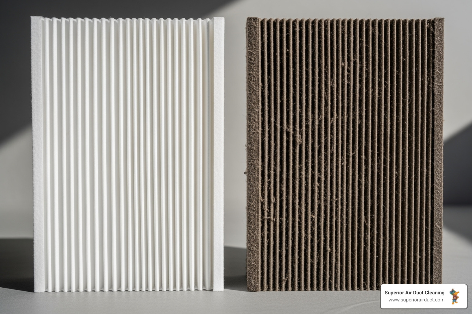 a clean HVAC filter next to a dirty one - improve air quality